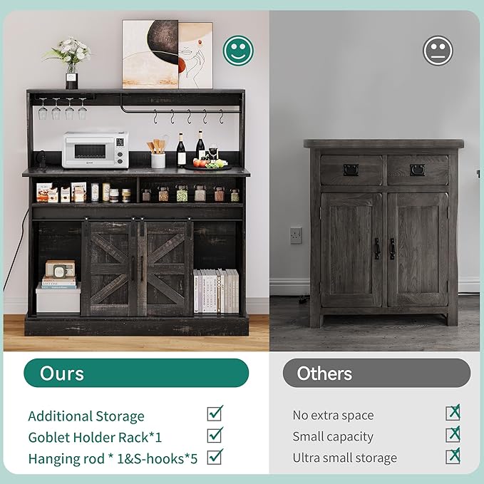 YITAHOME Buffet Cabinets with Upper Rack, Farmhouse Coffee Bar Cabinet with - Image 6