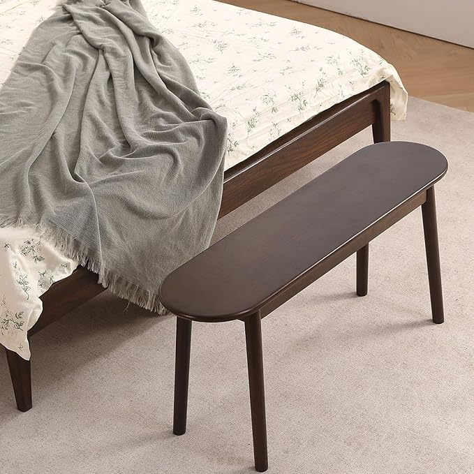 Walnut Solid Wood Bench, 47.3" L – Narrow Mid-Century Wooden Bench - Image 5