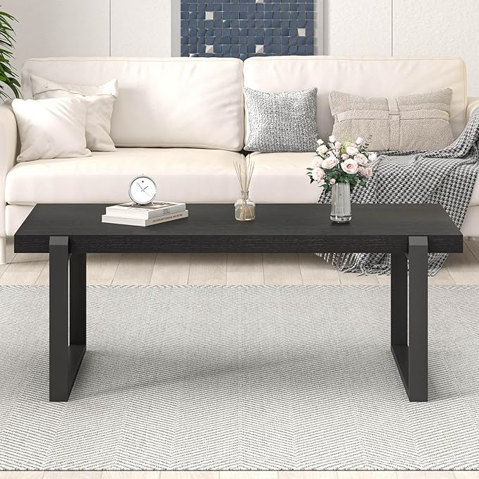EXCEFUR Modern Black Coffee Table, Industrial Wooden and Metal Center Table - Image 7