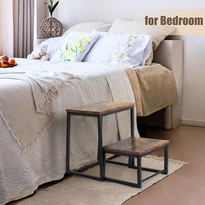 Vrisa Wood Step Stool for Adults Bedside Steps for High Beds Two Step Stools - Image 7