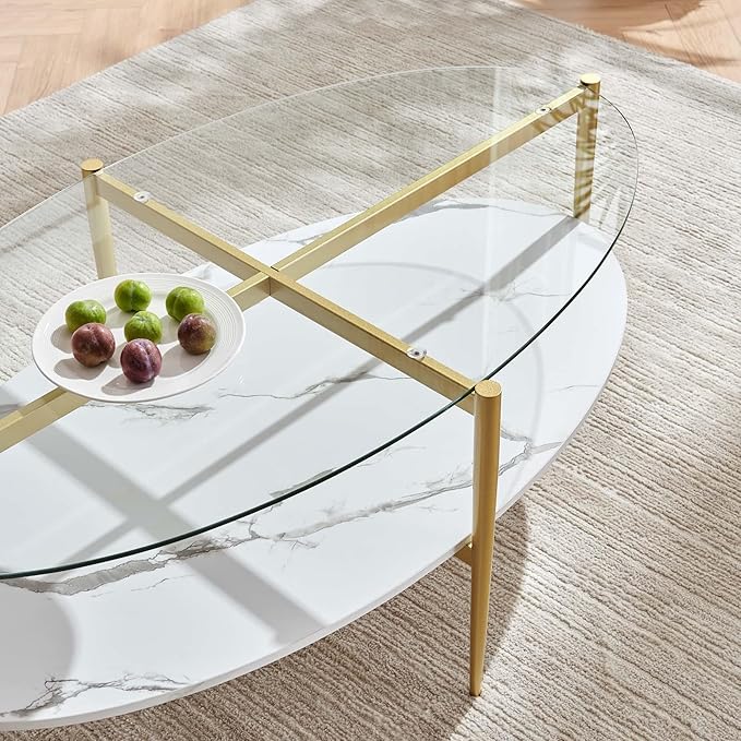 Oval Glass Coffee Table, Mid-Century Modern Design, L43 x W22 x H17 inch - Image 7