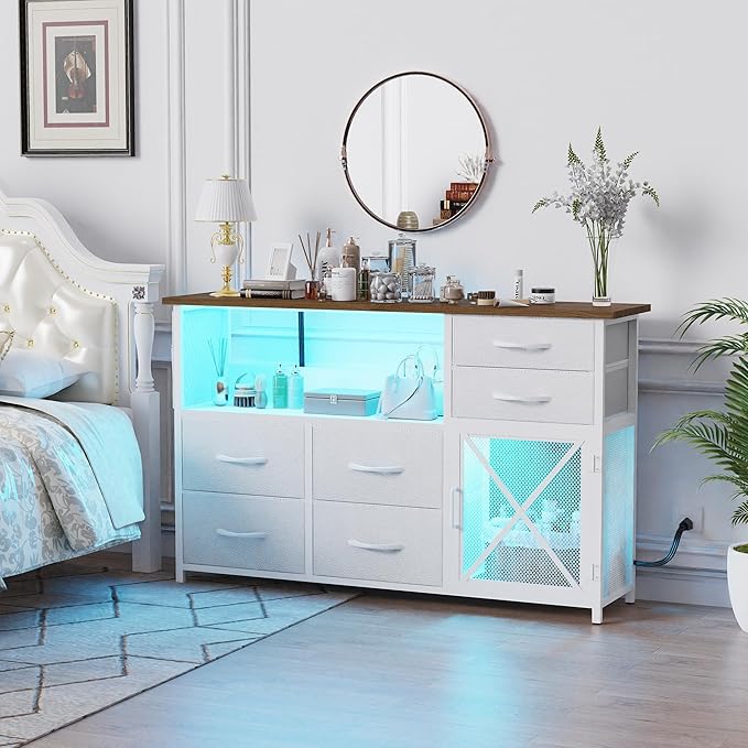 Dresser for Bedroom with LED Lights, TV Stand with Charging Station for 50 inch - Image 2