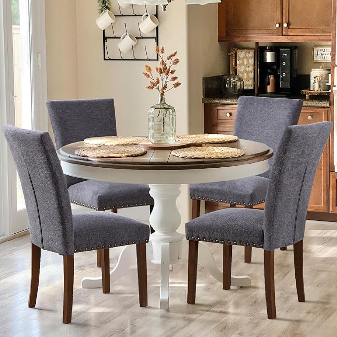 COLAMY Upholstered Parsons Dining Chairs Set of 4, Fabric Dining Room Kitchen by COLAMYINC