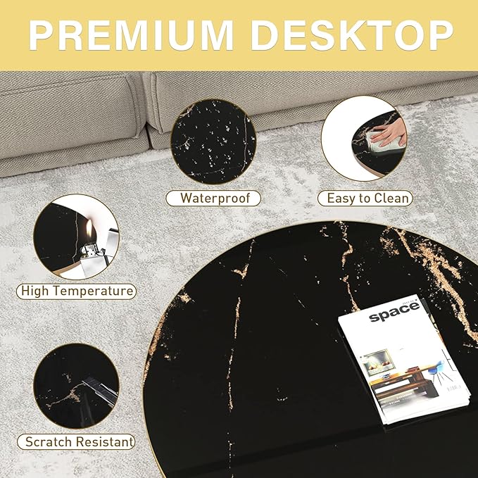 HLR Round Coffee Table with Black Faux Marble Top - Image 6