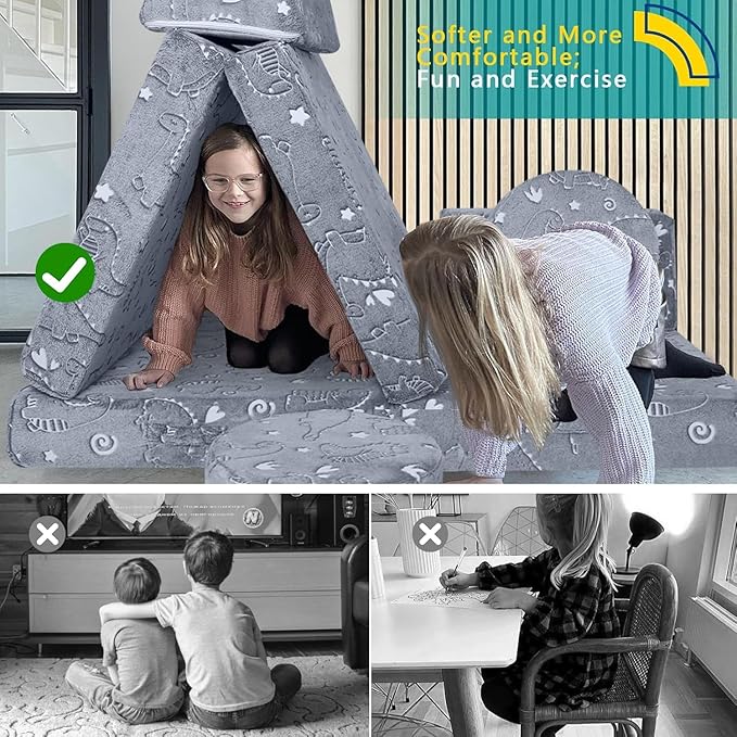 MeMoreCool 8-Piece Kids Modular Play Couch — Glow-in-The-Dark Dinosaur Foam - Image 7
