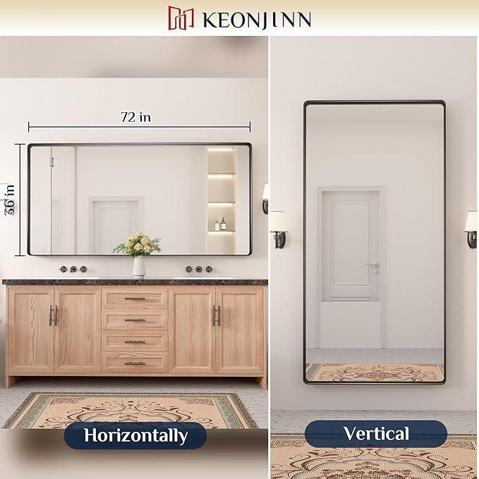 Keonjinn Black Bathroom Mirror for Over Sink, 72” x 36” Large Rounded Rectangle - Image 8
