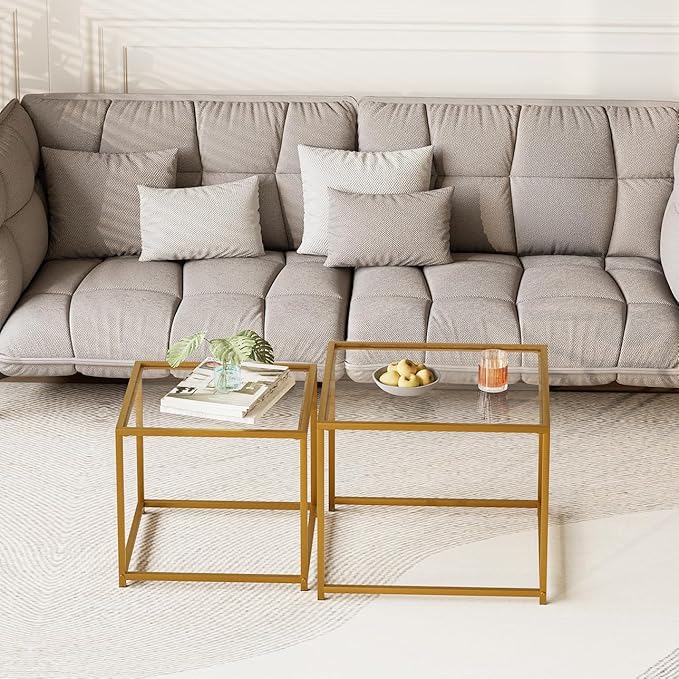 Garden 4 you Coffee Table Set of 2, Modern Glass Nesting Table, Metal Frame - Image 7