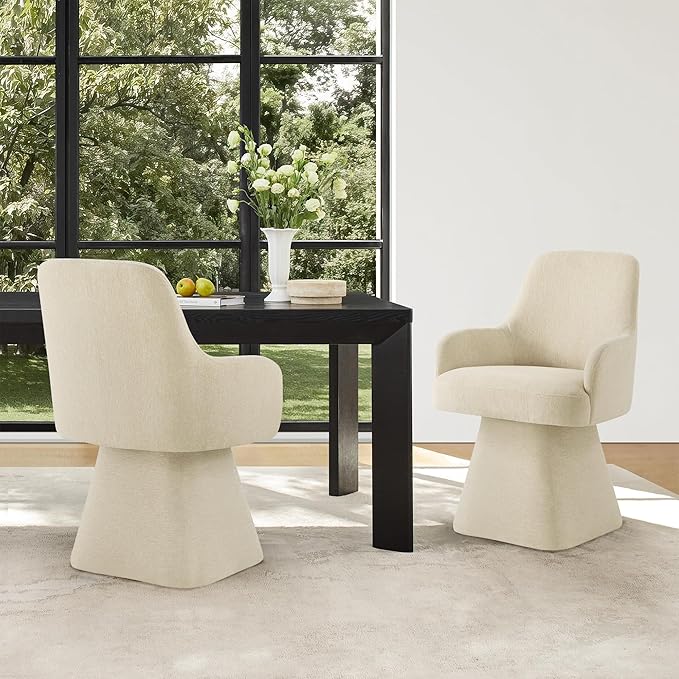 Swivel Dining Chair Set of 1, Mid Century Modern Chair Fabric Upholstered - Image 2
