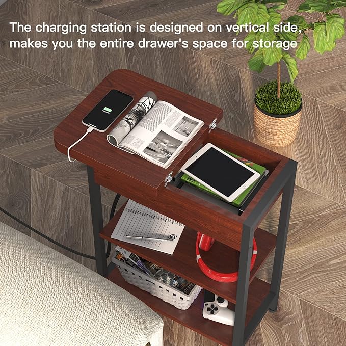 LIDYUK End Table with Charging Station, Flip Top Narrow Side Table - Image 4
