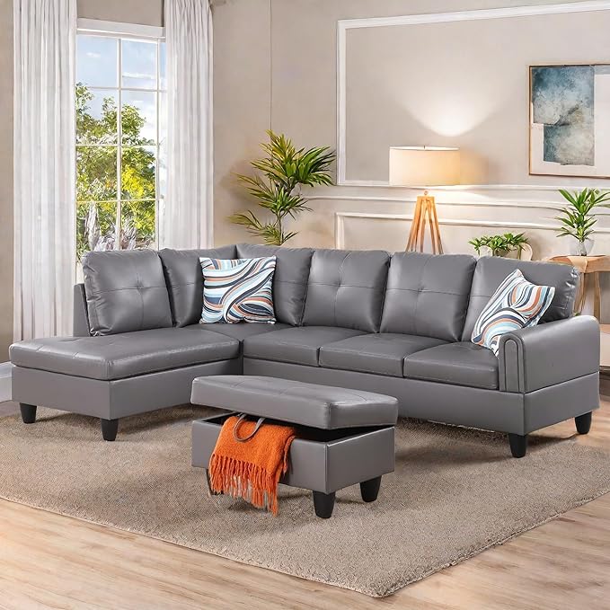 L Shaped Sectional Couches, Leather Couch Modular Sectional Sofa - Image 3