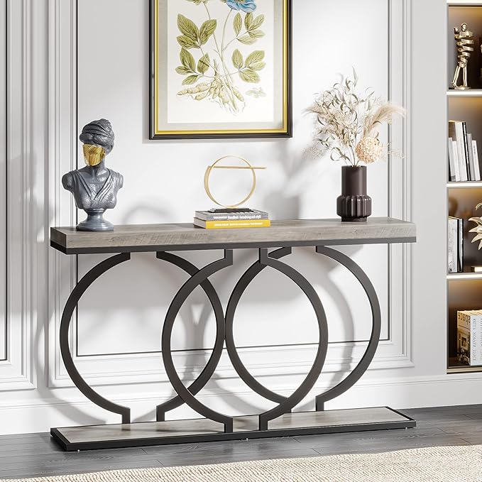 LITTLE TREE 55 inch Faux Marble Gold Console Table Modern Entryway Table Narrow - Image 2