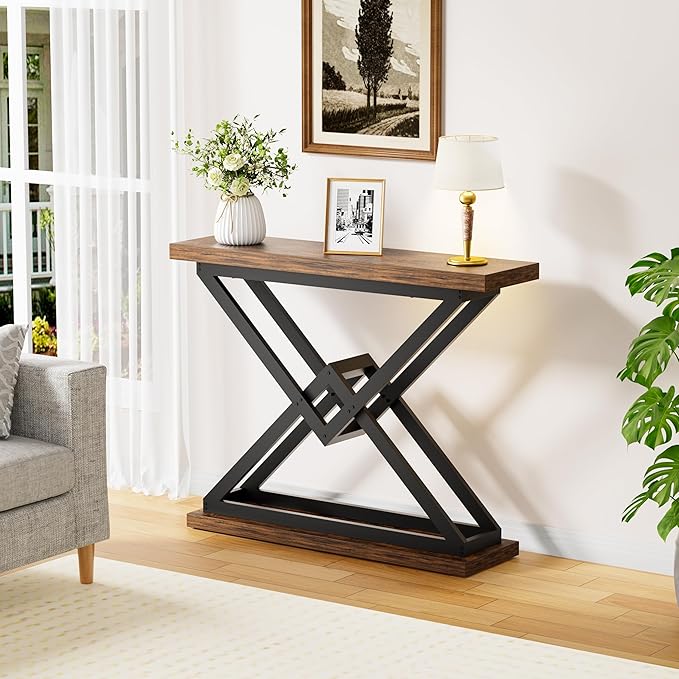 JUSTOGO 39.4" Console Table, Industrial Entryway Table Triangle Design - Image 3