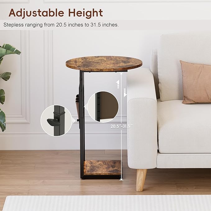 Vagusicc C Shaped End Table, Adjustable Height Small Side Table - Image 5