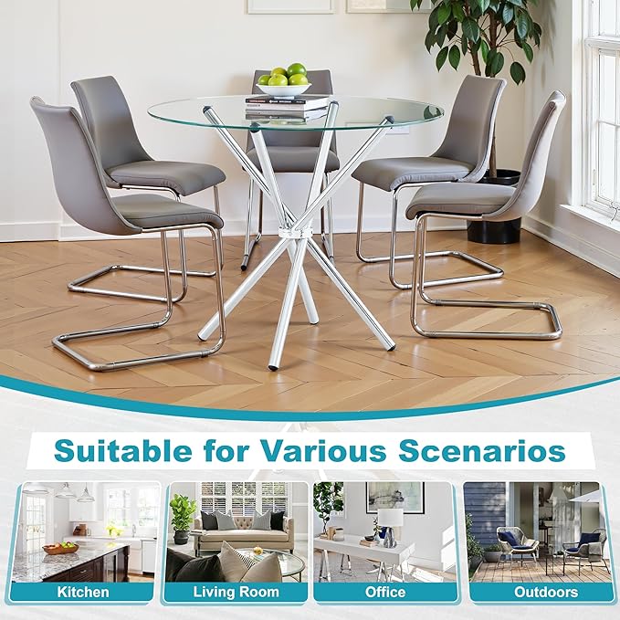 Kitchen Table for 2 Modern 36.6" Round Glass Table Small Tables - Image 7