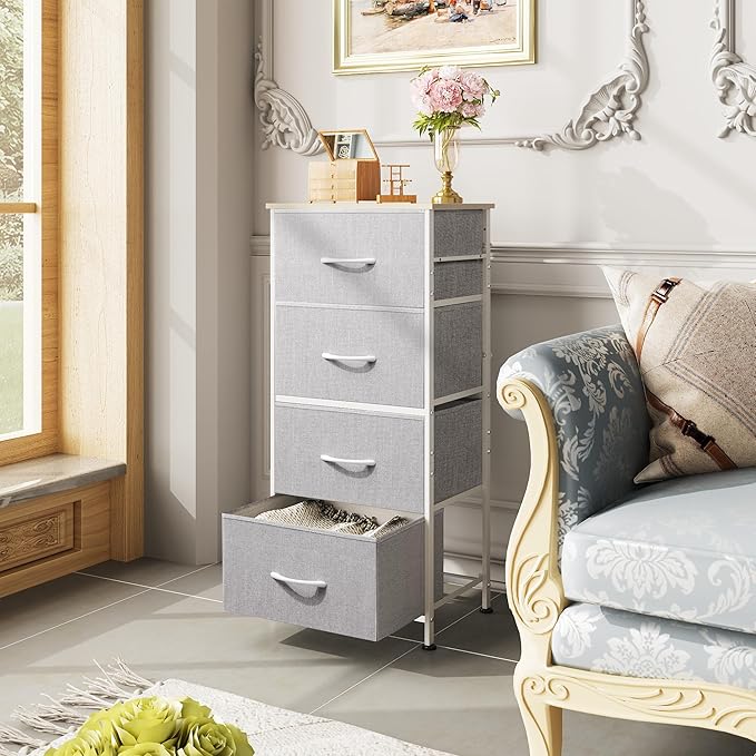 WLIVE 4 Drawers Dresser for Bedroom, Light Grey Fabric Clothes Storage - Image 2