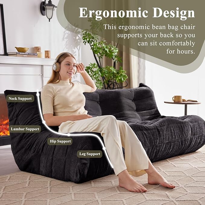 Bean Bag Chair, 3 Seater Fireside Chair Large Bean Bag Sofa - Image 6