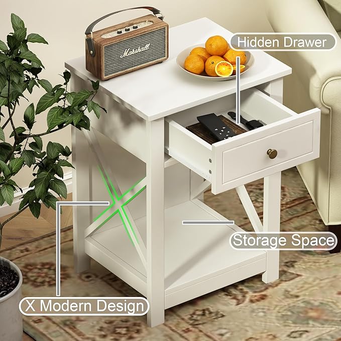 Treocho White Nightstand Set of 2, Modern X-Design Night Stand, Bedside End - Image 5
