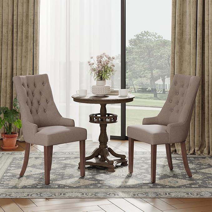 COLAMY Wingback Upholstered Side Dining Room Chairs Set of 2, Fabric Dining - Image 3