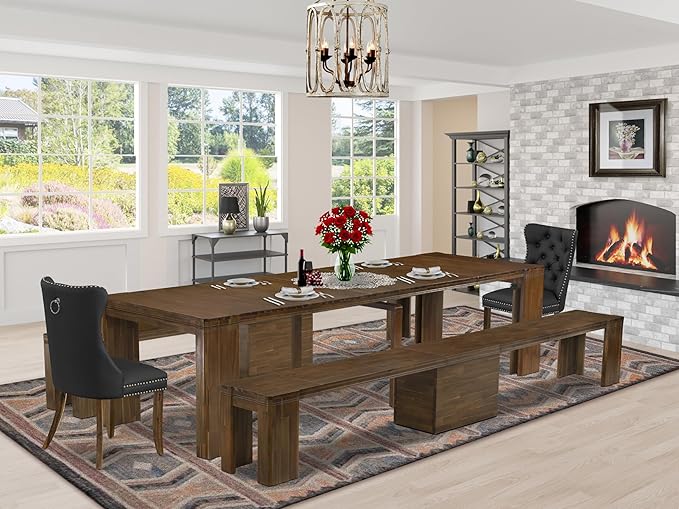 X02DA-208-12 - 5-Pc Kitchen Table Set includes an Extendable Rectangle Kitchen by LuxebyEastWestFurniture