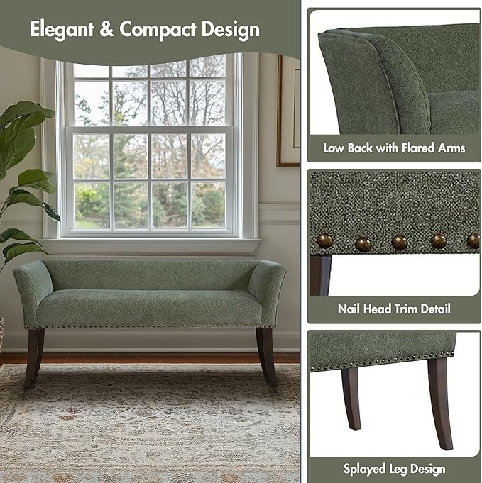 Madison Park Accent Bench, Plush Upholstered, Nailhead Trim, & Padded Seat - Image 4