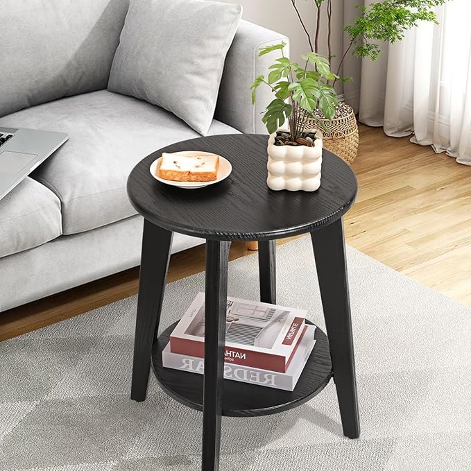 Side End Table Round Black Beside Table Sofa Table Nightstand Modern End Table - Image 4