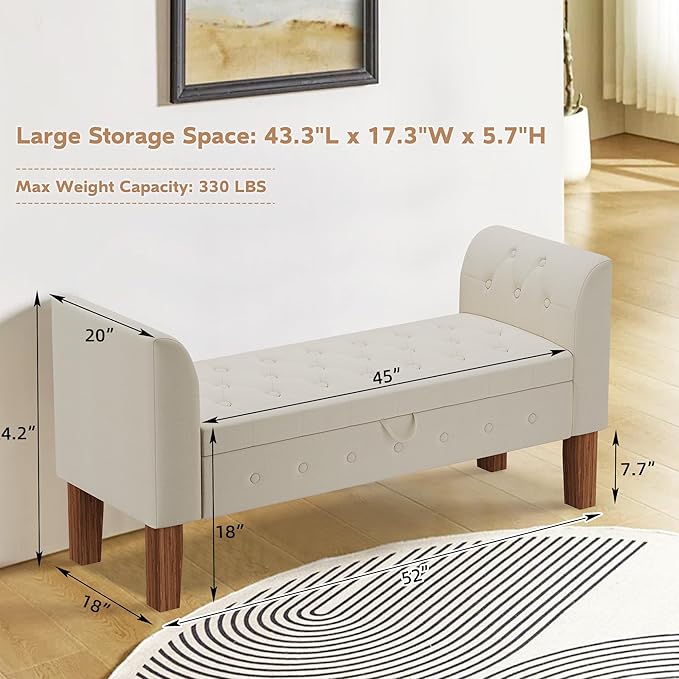 Awonde Storage Bench for Bedroom End of Bed Button Tufted Upholstered Bench - Image 2