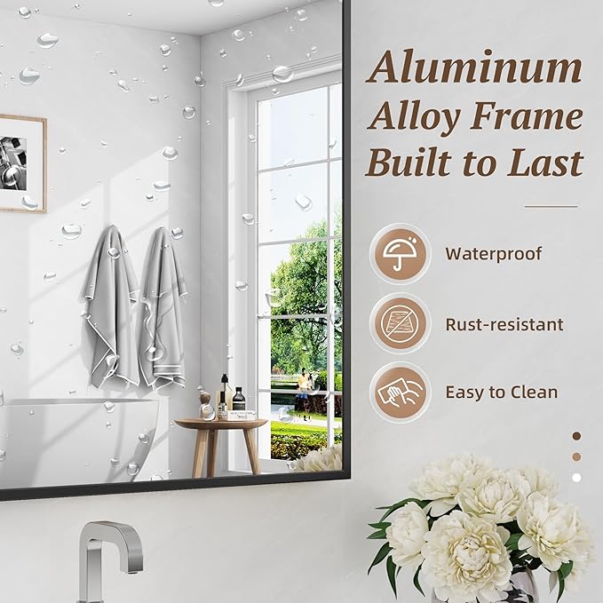 Bathroom Mirror 40" x 30", Large Rectangle Wall Mirror, Entryway Decor - Image 5