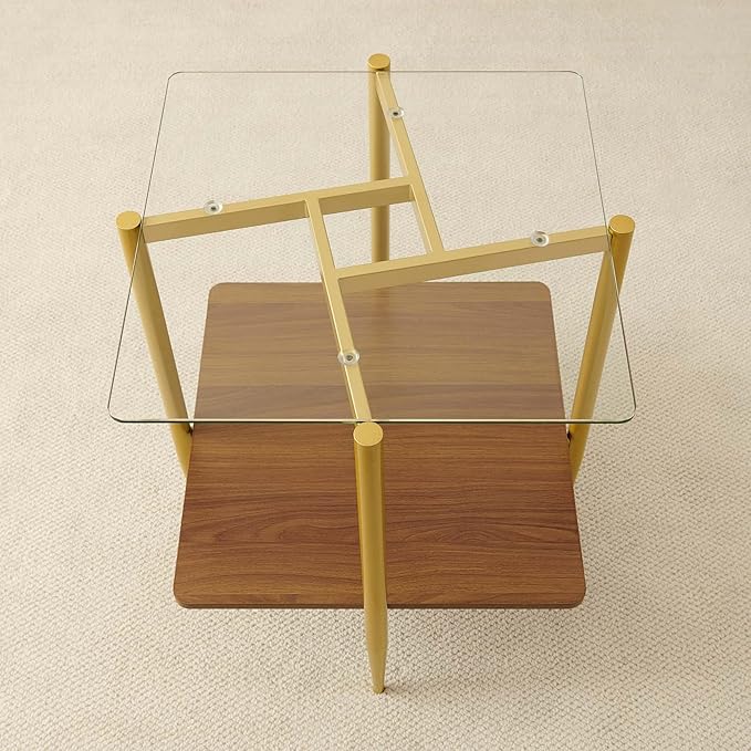 Square Glass End Table, Mid-Century Modern Sofa Table, L20*W20*H23 inch - Image 5
