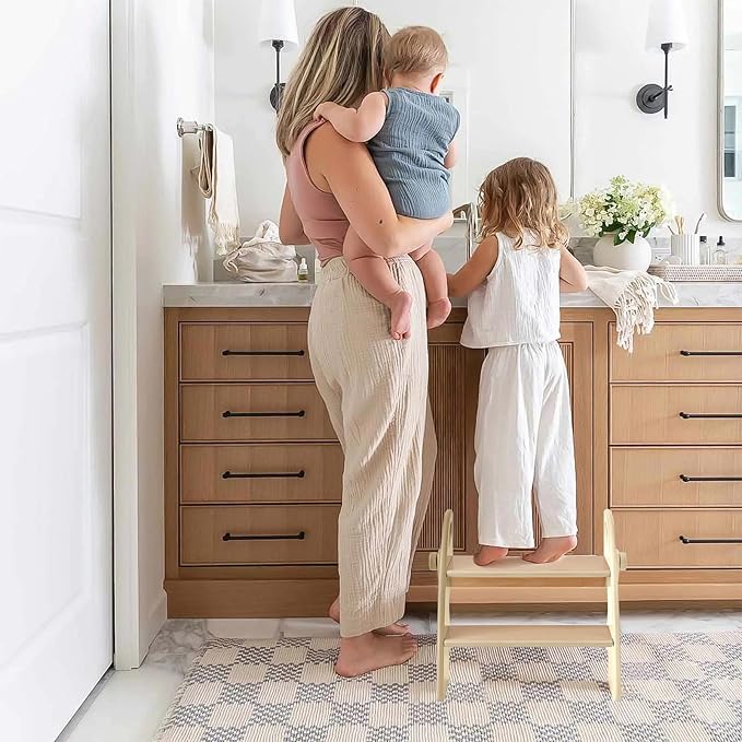 Wooden 2 Step Stool for Kids Bathroom Sink Foldable Anti-Slip 2-Step for Toilet - Image 5