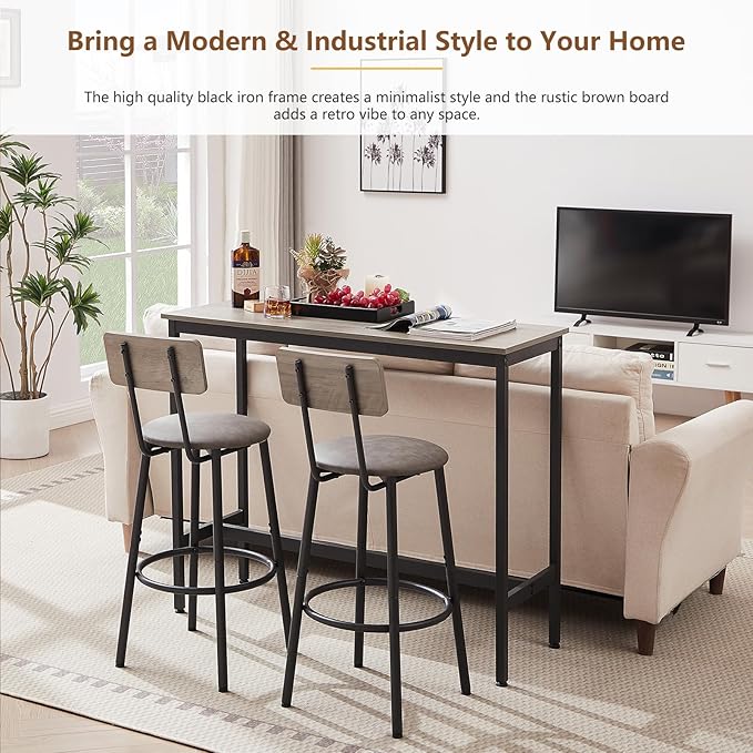Tatub Bar Table with Stools Set of 2, Industrial 3 Piece Counter Height Small - Image 5