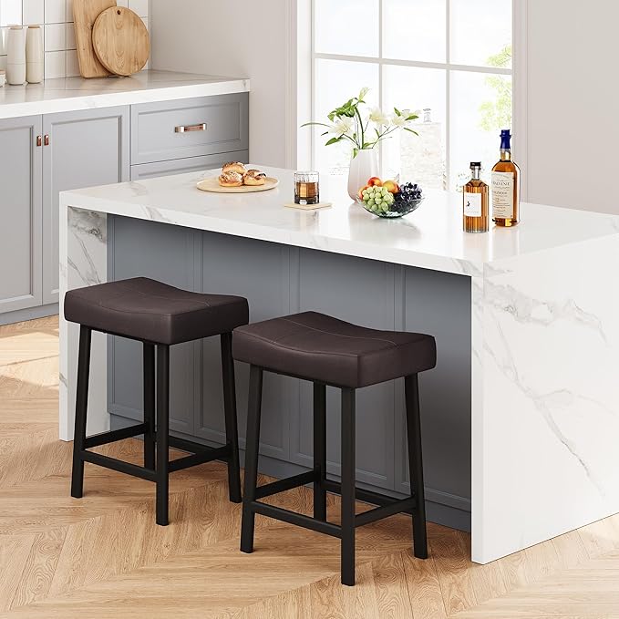 GarveeHome Counter Height Bar Stools Set of 2, 24 Inch Brown Barstools - Image 7