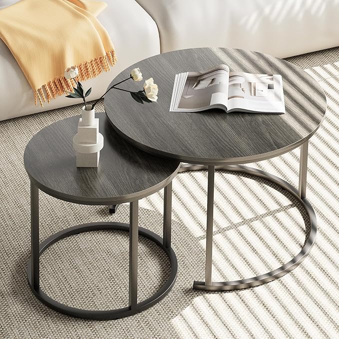 Garden 4 you Nesting Coffee Table, 23.6" Round Coffee Table Set of 2, Wooden by Garden4you