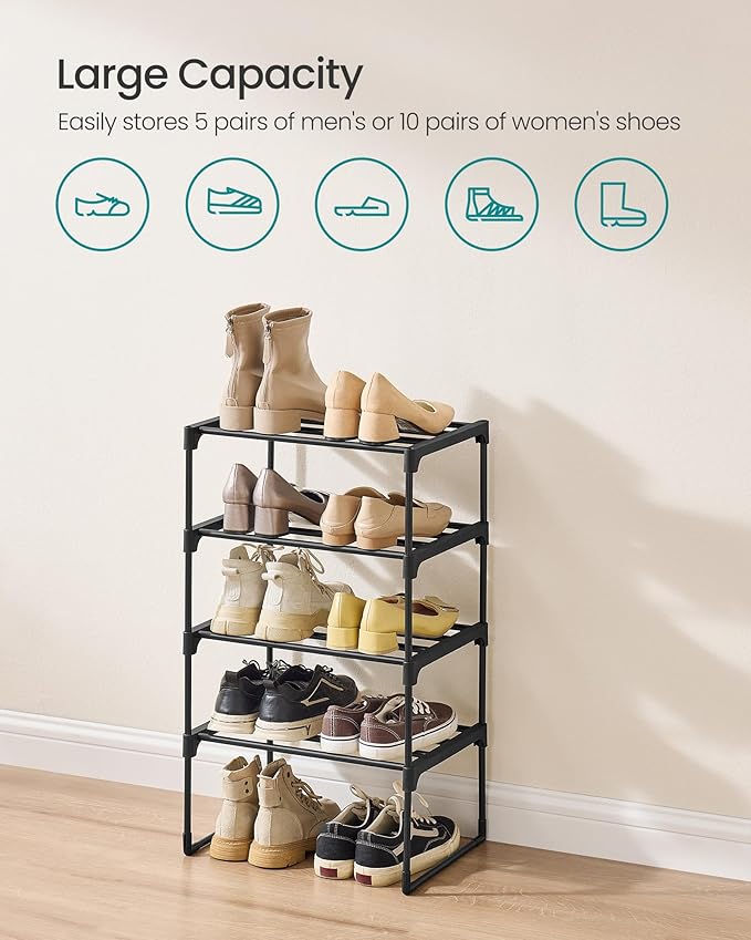 SONGMICS Shoe Rack, 4-Tier Shoe Organizer, Metal Storage Shelf, Upright or - Image 5