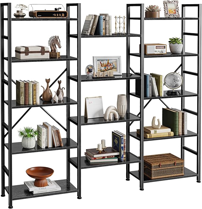 SUPERJARE Triple 5 Tier Bookshelf, Bookcase - Image 9