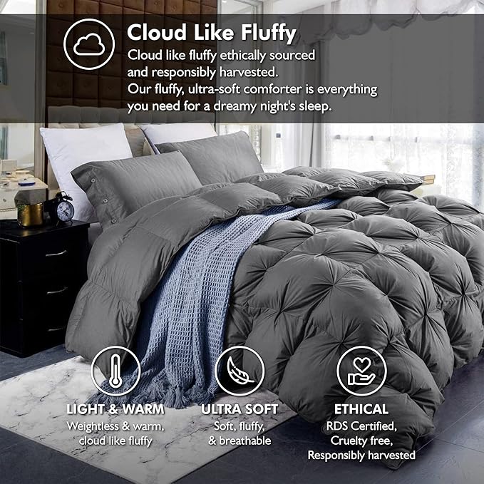 Luxurious All-Season Goose Down Feather Fiber Comforter King Size Duvet Insert - Image 2