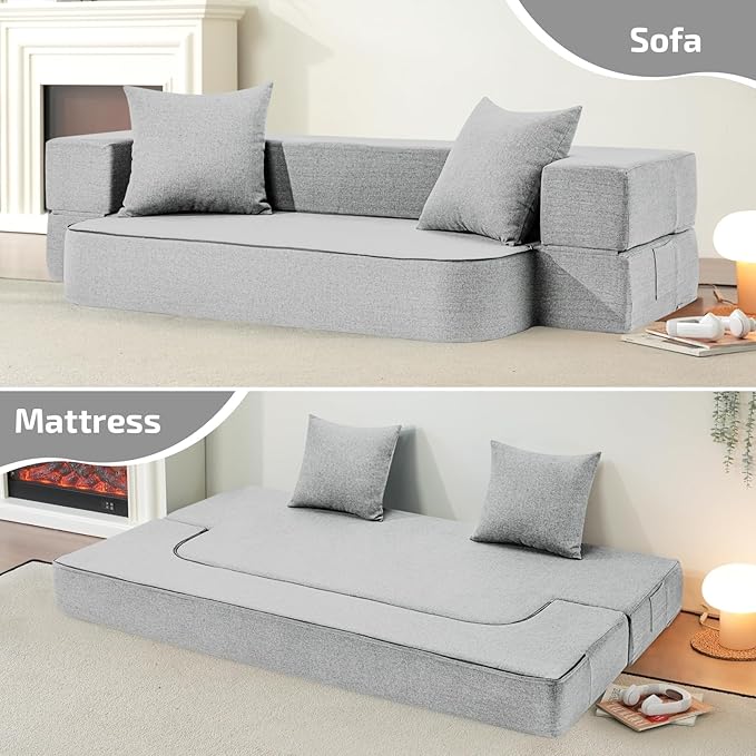 2-in-1 Folding Sofa Bed with Pillows - Image 5