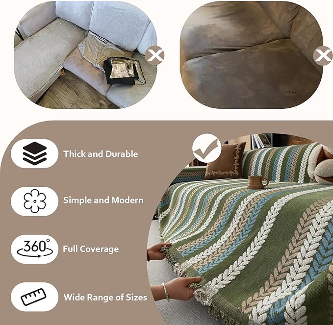 STACYPIK Thick Jacquard Green Couch Cover, Washable Sofa Cover - Image 3