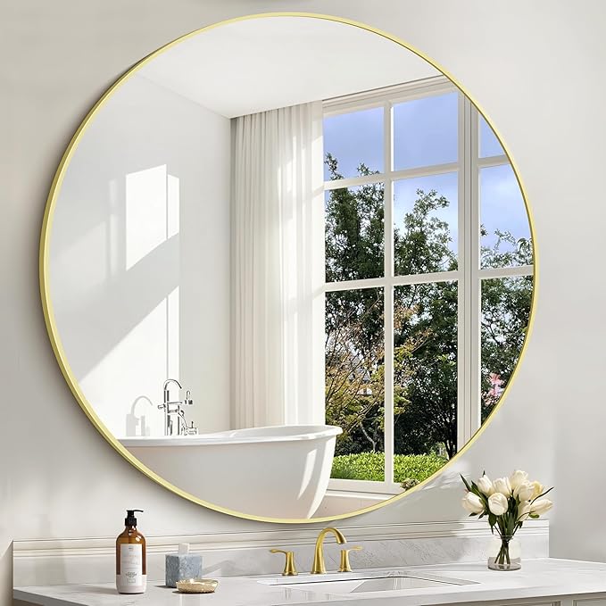 Gold Round Mirror, 48 inch Large Circle Mirrors, Aluminum Metal Frame Big Round by WelcometoCIVENO