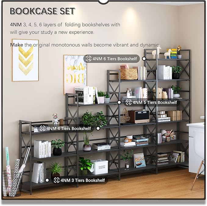 4NM 5 Tiers No Assembly Book Shelves, 51.2" H Folding Bookshelf Bookcase Open - Image 5