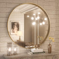 TokeShimi Brushed Gold Round Mirror 30 Inch Gold Round Vanity Bathroom Mirror by RefinedBathroomAccessories
