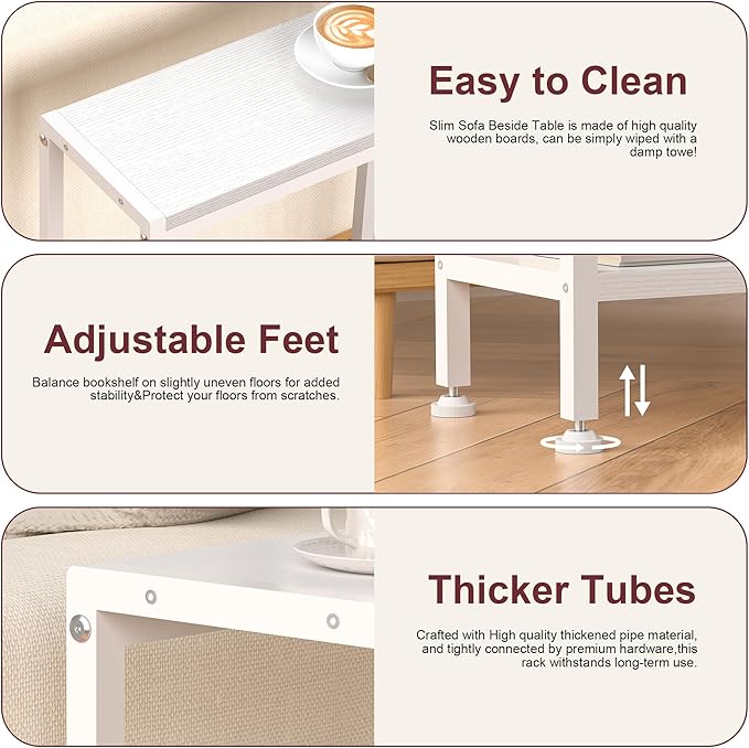 Narrow Side Table for Small Space Set of 2, 2-Tier Small End Table - Image 6