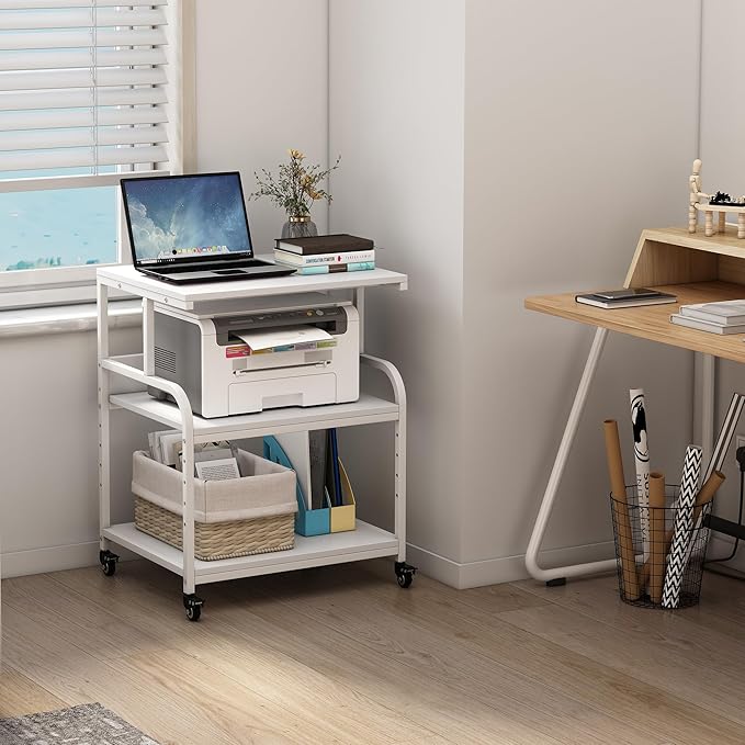 White Printer Stand, 23.6 x18.9 x 30 Inches Big Size Printer Table - Image 7