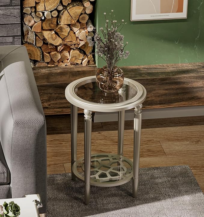COSIEST Set of 2 Modern Round End Table, 2-Tier Glass Side Table - Image 4