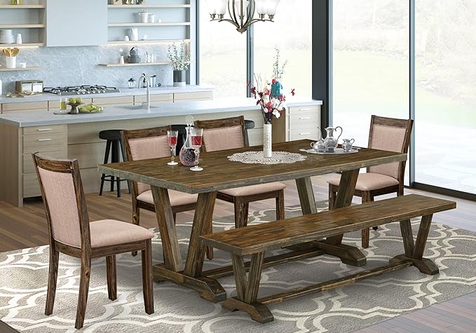 East West Furniture V777MZ716-6 6 Piece Dining Table Set Contains a Rectangle - Image 2