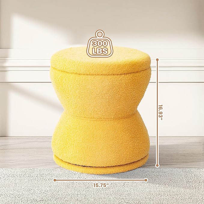 Ottoman with Storage, 360° Swivel Boucle Ottoman Vanity Stool, Upholstered - Image 2