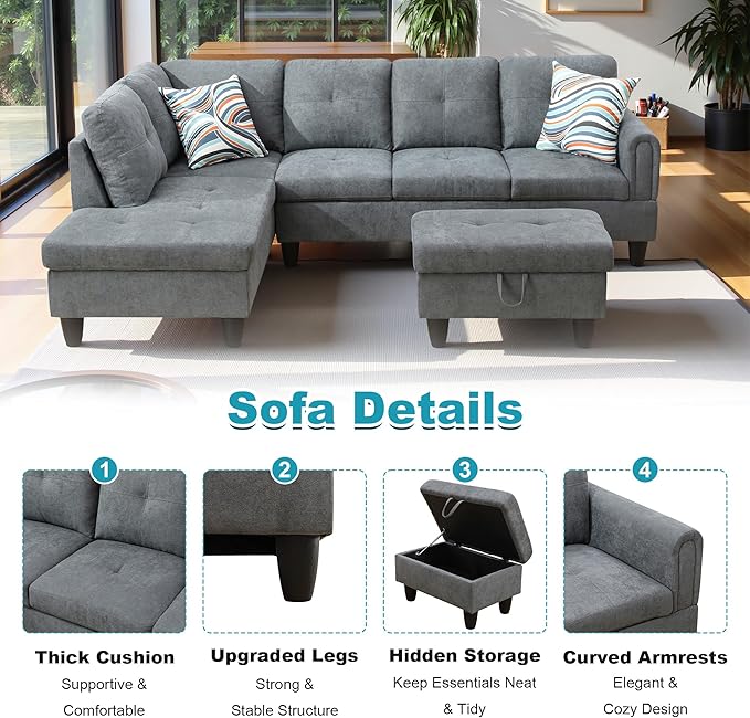 97" Oversized Sectional Couch, L Shaped Couch - Image 4