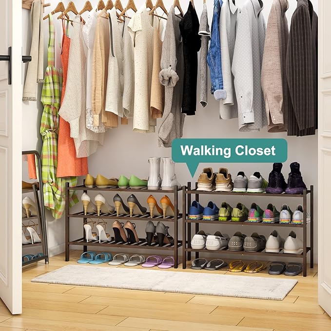 Shoe Rack for Closet, 3-Tier Bamboo Wood Shoe Racks, Stackable | Beautiful | - Image 5