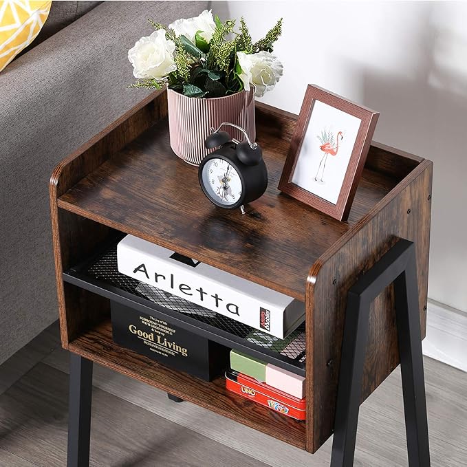 VECELO Nightstand Set of 2, Industrial End Table, Bedside Table - Image 9