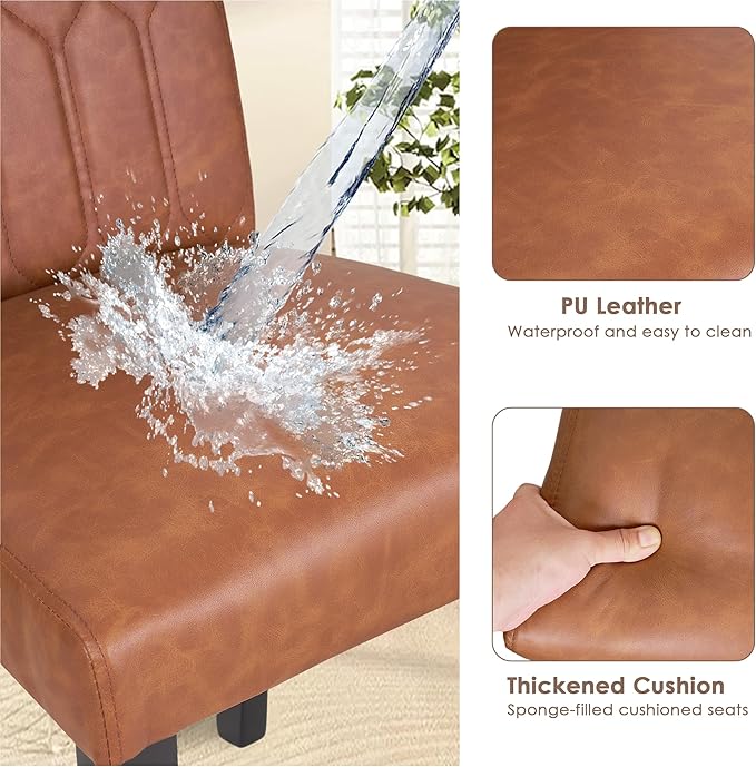 VECELO Upholstered Dining Chairs Set of 6, Modern PU Leather Accent Parsons - Image 6