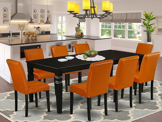 East West Furniture LGAB9-BLK-61 9 Piece Dining Set Includes a Rectangle Dining - Image 2